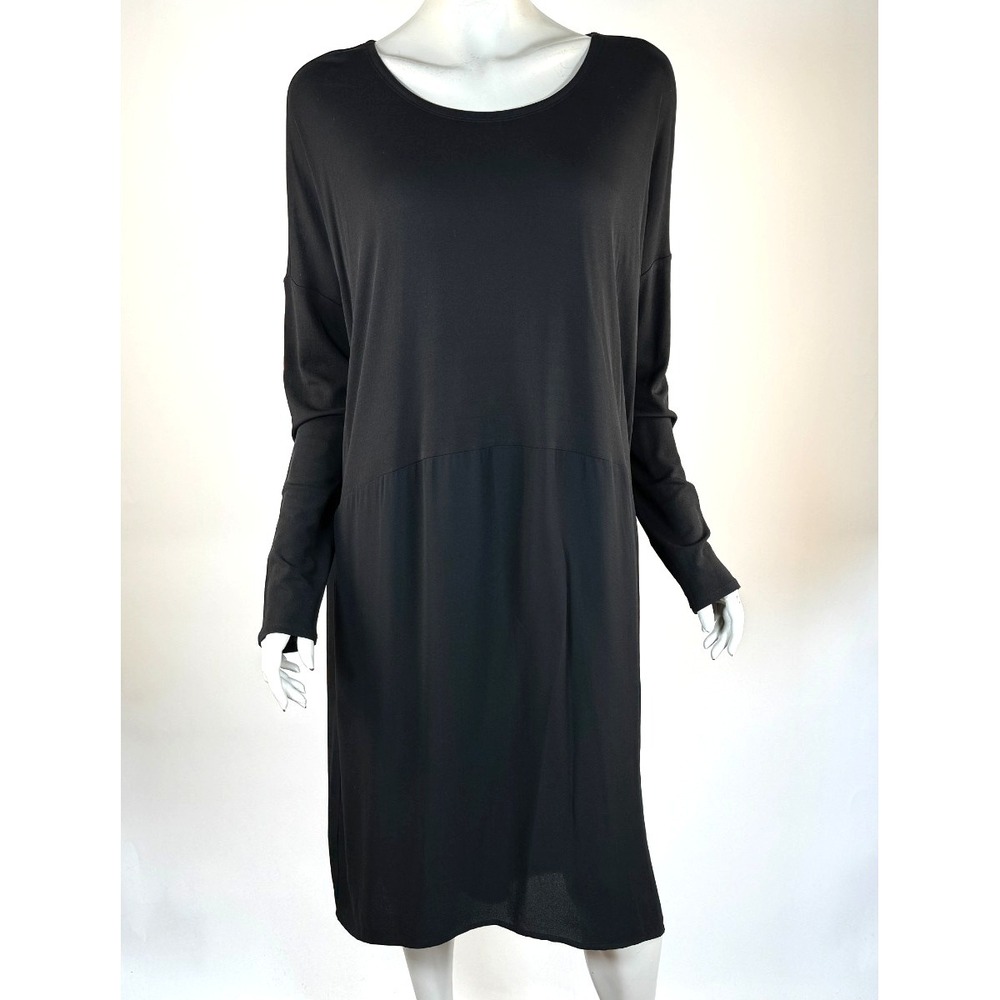 Eileen‎ Fisher Sheath Silk Dress Women L EUC Long Sleeve Washable Pockets Black